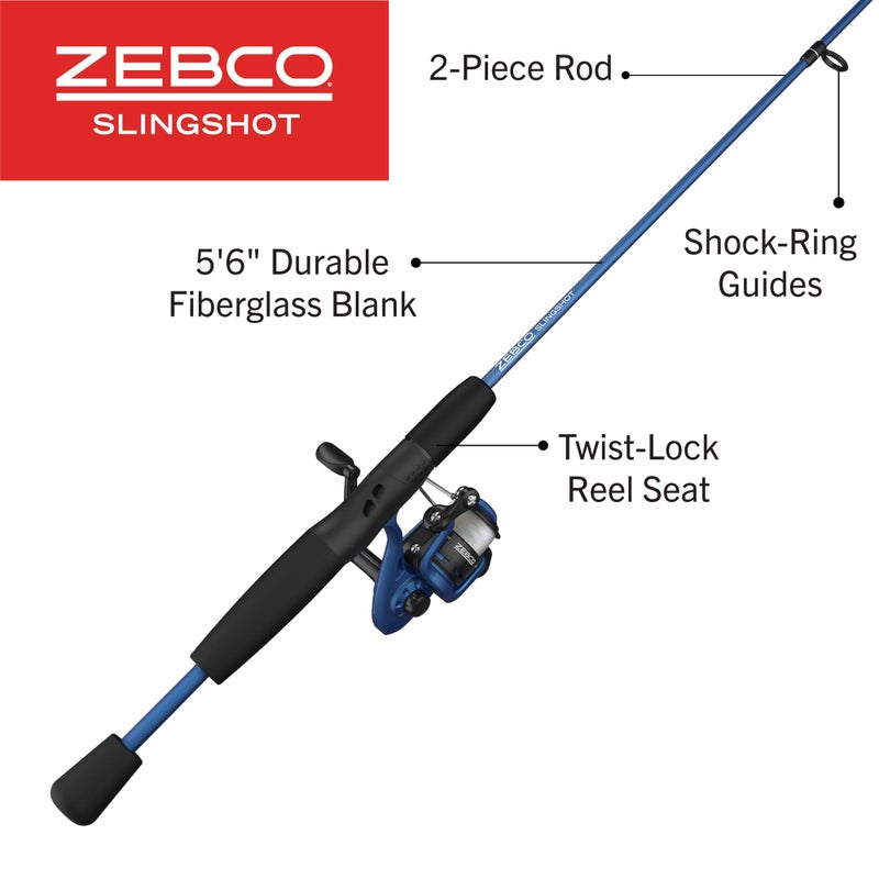 Zebco Slingshot Spinning Reel and Fishing Rod Combo, 5-Foot 6-Inch 2-Piece Fishing Pole, Size 20 Reel, Changeable Right- or Left-Hand Retrieve, Pre-Spooled with 8-Pound Zebco Cajun Line, Blue - Image 2
